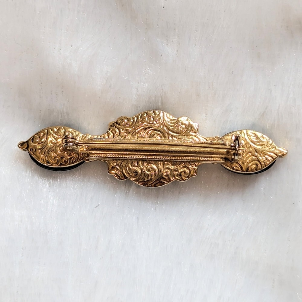 Black Gold Cloisonne Bar Brooch - Picture 3 of 3